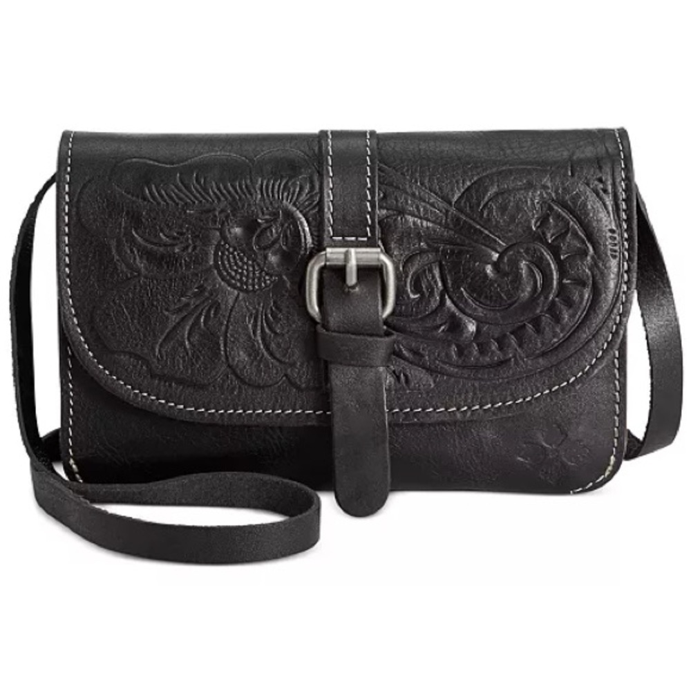 NWOT Patricia Nash Black Floral Torri Tooled Leather Convertible/Crossbody Bag